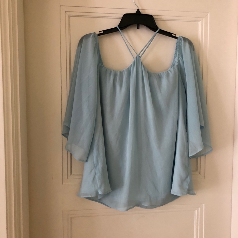 Lovers + Friends: Blue off the shoulder top